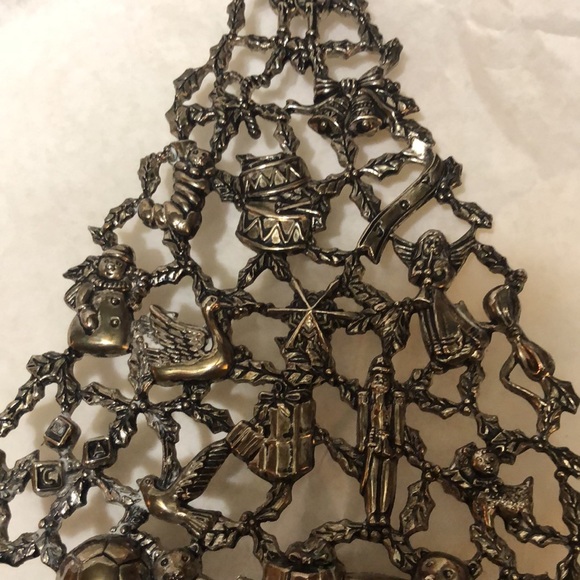 Vintage Silver Plate Christmas Tree Candle Holder Ornaments/Presents 10”x6.5” - Picture 6 of 10